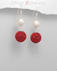 Cercei din argint cu perla si cristale rosii 11-1-i39355