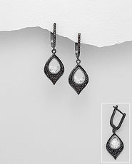 Cercei din argint placati cu rodiu negru zirconia maro si cristale mobile 11-1-i55104