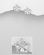 Cercei din argint floare cu zirconiu transparent 11-1-i5972