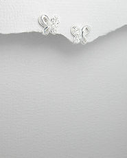 Cercei mici cu surub din argint cu pietricele albe model fluturasi 11-1-i10156