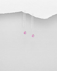 Cercei cu lantisor din argint si pietricica roz 11-1-i4959roz
