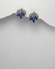 Cercei frunze din argint cu marcasite si cubic zirconia albastru 11-1-i44196B