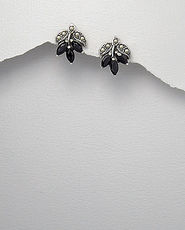 Cercei frunze din argint cu marcasite si cubic zirconia negru 11-1-i44196N