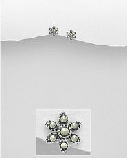 Cercei mici floricica din argint si marcasite 11-1-i59380