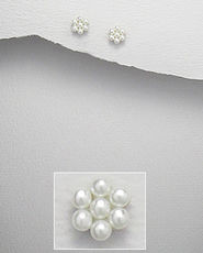 Cercei mici cu perlute model floare din argint 11-1-i62554
