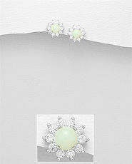 Cercei floare din argint cu opal  alb 11-1-i62632