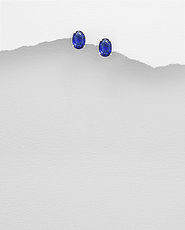Cercei mici din argint cu zirconia oval albastru 11-1-i51176B