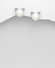 Cercei Cat pisica din argint si perla de cultura 11-1-i6152