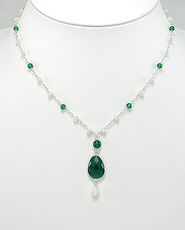 Colier din argint cu perle de cultura si agat verde 14-1-i51257V