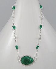 Colier din argint cu agate verzi si perle de cultura 14-1-i62782 