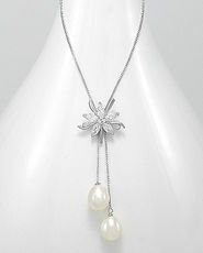Colier din argint model floare si perle de cultura 14-1-i5520