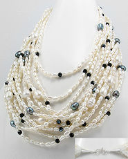 Colier cu perle de cultura albe si negre si inchizatoare din argint 14-1-i2245