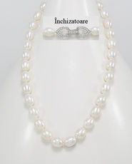 Colier cu perle albe de cultura ovale si inchizatoare din argint 14-1-i4317
