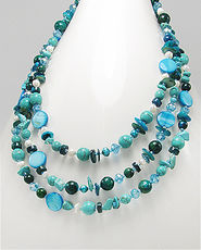 Colier cu turcoaz reconstruit, perle de cultura, sidef vopsit albastru, margele din sticla 34-1-i2357