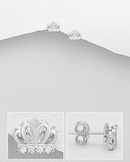 Cercei coronita din argint si pietricele albe 11-1-i62104
