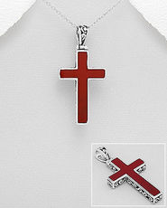 Cruce rosie pandantiv din argint 17-1-i62433