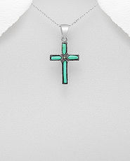 Pandantiv cruce din argint cu turcoaz verde 17-1-i61589