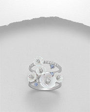 Inel din argint cu flori din scoica si pietre semipretioase tanzanit 12-1-i5938