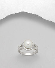 Inel din argint cu perla de cultura si cubic zirconia 12-1-i5119