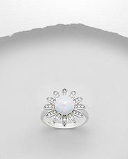 Inel floare din argint placat cu rodiu cu opal alb 12-1-i51320