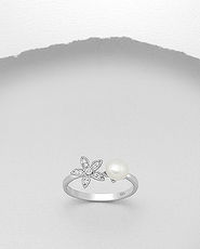 Inel cu floricica din argint si perla de cultura 12-1-i6135