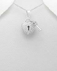 Inima si cheie din argint cu pietre zircon 12-1-i59126