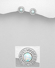 Cercei mici din argint cu zirconia si opal alb 11-1-i62615