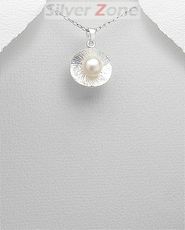 Pandantiv rotund din argint cu perla alba de cultura 17-1-i1716