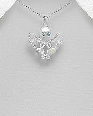 Pandantiv caracatita din argint cu perla alba 17-1-i2287