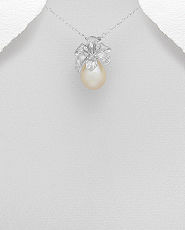 Pandantiv floare din argint cu perla piersic de cultura 17-1-i6156P