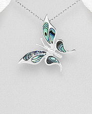 Pandantiv fluture din argint cu sidef abalone verde 17-1-i3950V