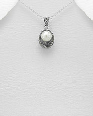 Pandantiv din argint cu marcasite si perla de cultura 17-1-i47257