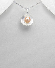 Pandantiv rotund din argint cu perla piersic de cultura 17-1-i1716P