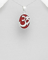 Pandantiv cu simbolul hindus Om din argint si coral rosu 17-1-i4564