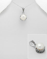 Pandantiv coroana din argint cu marcasite si perla de cultura 17-1-i53256