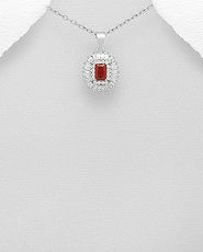 Pandantiv din argint cu piatra rosie si pietricele transparente 17-1-i53148R