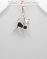 Pandantiv pisica din argint cu email negru 17-1-i35249N