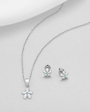 Set argint: cercei si pandantiv floare cu pietricica 15-1-i57162AQ