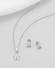 Set argint: cercei si pandantiv model floare cu zirconia 15-1-i57162A