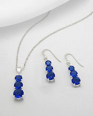 Set bijuterii cu pietre albastre: cercei si pandantiv din argint 15-1-i59448B