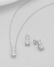 Bijuterii cu pietre tip diamant: cercei si pandantiv din argint 15-1-i61169