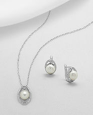 Set din argint cu perla: cercei si pandantiv 15-1-i5151